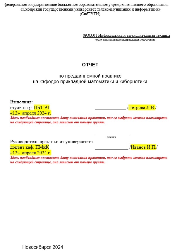 Титульный лист Отчет по преддипломной практике Прикладная математика и кибернетика